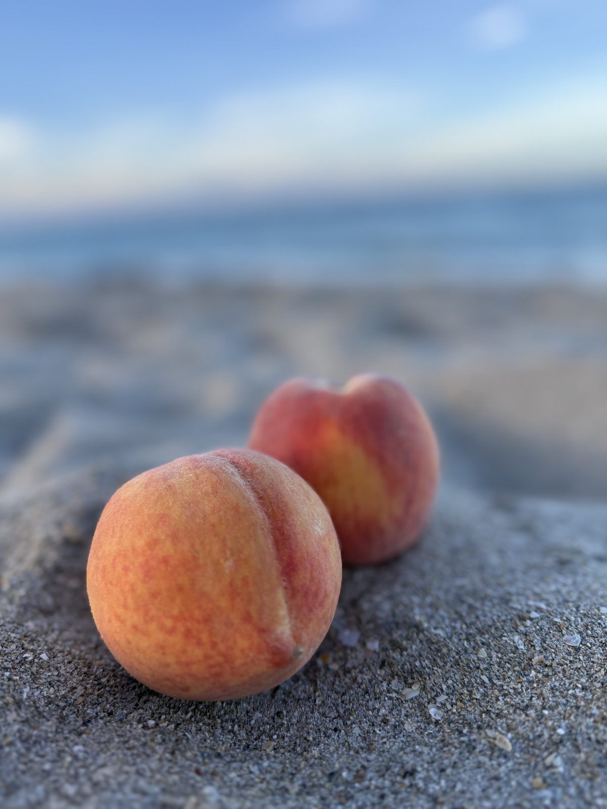 Two peaches on sand