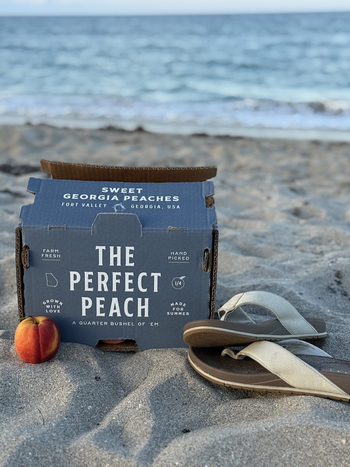 Peach box on beach